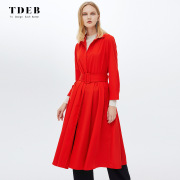2024春季风衣中长款女士时尚，系带优雅欧美高端大红色，流行外套
