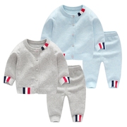 婴儿毛衣套装男宝宝冬季新生儿针织满月百天秋冬儿童加绒保暖衣服