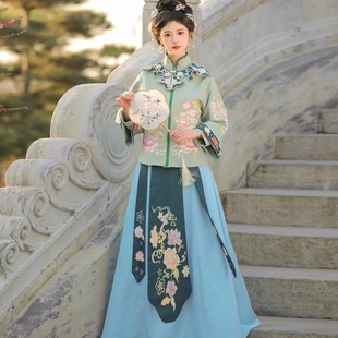 中式婚礼伴娘服长袖复古风显瘦绣花立领云肩明智汉服小姐公主服装