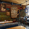 欧式复古咖啡厅壁纸3d立体个性餐厅墙纸创意木板字母酒吧ktv壁画