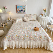 家纺田园小清新全棉蕾丝床盖，式四季加棉床单，韩式加厚纯棉被单