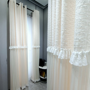 公主帘雪纺蕾丝设计感米白色布纱一体，卧室窗帘遮阳不遮光装饰定制