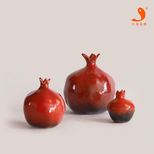 陶瓷石榴摆件水果装饰多子，寓意礼物景德镇陶瓷饰品，台面小花器家用