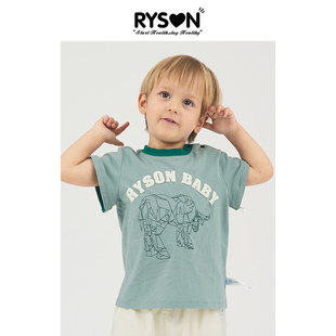 RYSON童装春夏男女童绿色几何公牛图案印花立体字母时尚短袖T恤潮