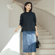 YUN韫春季娃娃领衬衫女 大口袋裁剪设计休闲舒适风衣外套