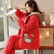 睡衣女士冬季夹棉袄珊瑚绒三层加厚加绒保暖秋冬款可爱韩版家居服