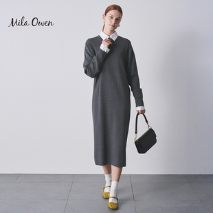 Mila Owen 冬季休闲通勤气质显瘦打底衬衫针织连衣裙套装女