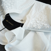 重工刺绣镂空v领五分袖，纯棉衬衫上衣女甜美气质，白色小衫春夏844m