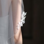 V843新娘头纱 超仙锁边白色单层蕾丝婚礼旅拍软纱头饰2022