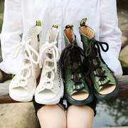 厚底马丁靴夏季镂空女靴真皮中筒靴个性，鱼嘴高帮罗马凉鞋