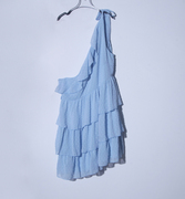 外贸 出口欧洲站蓝色雪纺单肩气质女装连衣裙女裙15