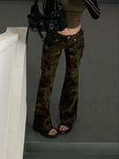 大码美式y2k辣妹迷彩工装牛仔裤，女设计感口袋微喇叭嘻哈直筒长裤