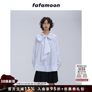 FAFAMOON设计师品牌24春夏连帽大领结衬衣条纹长袖蝴蝶结衬衫