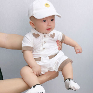 纯棉婴儿连体衣服宝宝夏装3半袖，5哈衣男童夏天6个月7小孩0一1岁半