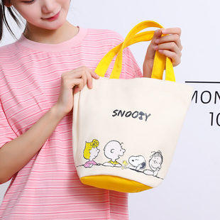 Snoopy史努比卡通帆布包女手提包便携日系圆筒包