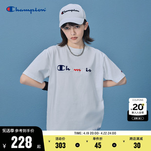 champion冠军t恤男2024春夏，上衣刺绣字母宽松纯棉，短袖女白色潮牌