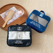 时尚简约字母pu皮透明可视防水化妆包便携手提洗漱包，双拉链收纳包