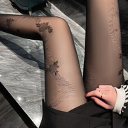 日系黑色玫瑰花藤蔓性感，丝袜蕾丝连裤袜打底袜，女超薄显瘦美腿袜子