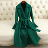 高端羊毛大衣女中长款修身显瘦时尚流行绿色系带收腰双面毛呢外套