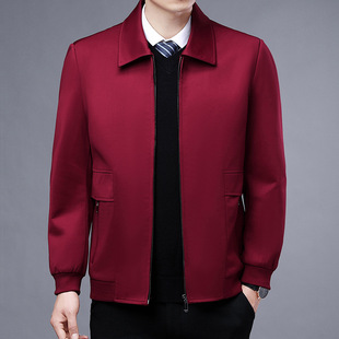 高端品质中年男士长袖红色，外套24春秋休闲时尚，上衣翻领男夹克