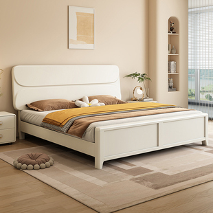 北欧实木床1.5米白色，奶油风单双人床1.8米现代简约轻奢储物主卧床