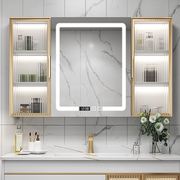 北欧简约橡木智能镜柜茶色玻璃门卫生间，实木收纳储物柜卫生间镜箱