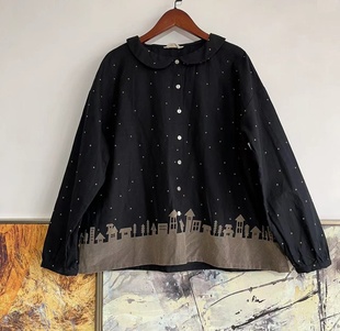 日本高端森系品牌sm2女款棉麻波点长袖衬衫，精致艺术印花上衣牛货