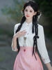白色古风改良刺绣衬衫女装新中式，马面裙搭配的上衣夏季中国风短袖