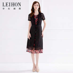 LEIHON/李红国际夏季通勤简约网纱衫系带黑色蕾丝中长款外披