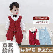 婴儿连体衣全棉网红宝宝，周岁生日礼服男童洋气小西，装假两件套装13