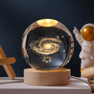 发光太阳系水晶球桌面摆件创意，玻璃球装饰品小夜灯，情人节生日礼物