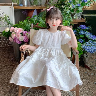 女童夏季裙子2024洋气女孩夏款超仙公主裙儿童夏装白色连衣裙