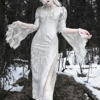 血液供给原创雪国的呼唤白哥特蕾丝提花丝绒鱼尾改良旗袍连衣裙