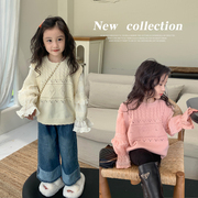 假两件毛衣韩版粗毛线秋装秋季女童儿童韩国外套中小童针织衫