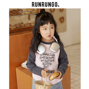 runrungo插肩袖字母长袖t恤儿童2024春秋季女童宝宝女孩圆领