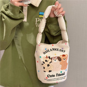 可爱插画帆布包包女卡通涂鸦手拎水桶包ins韩版腋下包百搭手提包