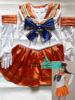 特摄giga橘色缎面美圣女水手服 性感美少女战士cosplay体操连体裙