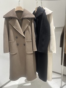 欧货双面羊绒大衣外套，女毛线领可拆卸两穿长款通勤韩版外套女