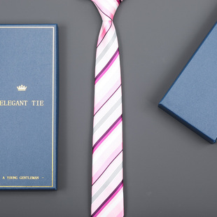 粉色条纹红色免打领带新郎，结婚男女商务正装，韩版拉链条纹领带礼盒