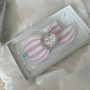 韩国ins小众甜美pink粉球体闪粉支架适用于iphone15pro14promax苹果131211手机壳保护套软