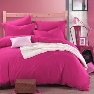 纯色玫红四件套全棉100%纯棉床笠被套床单三件套轻奢简约床上用品