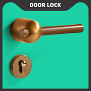 门锁室内木门分体锁黄古铜木纹把手新中式静音房间门锁门把手手柄