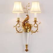 欧式全铜水晶壁灯法式奢华别墅客厅过道卧室床头创意孔雀背景墙灯
