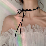 黑色星星蕾丝系带，项链简约气质蝴蝶结颈链公主，个性锁骨链