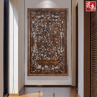 东阳木雕挂件香樟木头雕刻竖屏仿古中式客厅壁挂，入户玄关装饰挂画