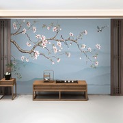 3d新中式古典玉兰花鸟电视，背景墙壁纸影视墙布客厅，卧室8d装饰壁画