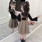 女童春秋套装秋季装儿童韩版呢子背心裙洋气打底衫女背带裙两件套