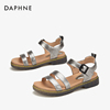 Daphne/达芙妮往年款舒适学生一字带凉鞋复古潮流露趾平底凉鞋女