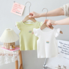 女童蕾丝小飞袖T恤夏季婴儿莫代尔上衣儿童短袖体恤女宝宝打底衫