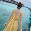 小个子连衣裙复古黄色海滩裙中长款沙滩裙2019超仙海边度假女